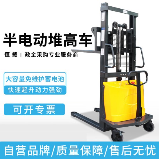 半电动堆高车载重1吨升高4米铅酸电池12伏120安时B1040托盘搬运叉车