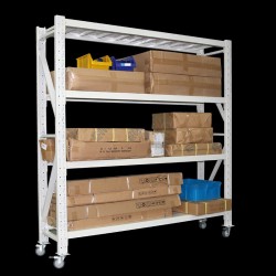 白色带轮子轻型移动货架 仓储展示置物架 100*40*200cm 四层主架均载150KG/层