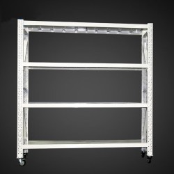 白色带轮子轻型移动货架 仓储展示置物架 100*40*200cm 四层主架均载150KG/层